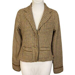 Hollister LS Wool Blend VTG Houndstooth Cropped Blazer Lined Yellow Interior Med